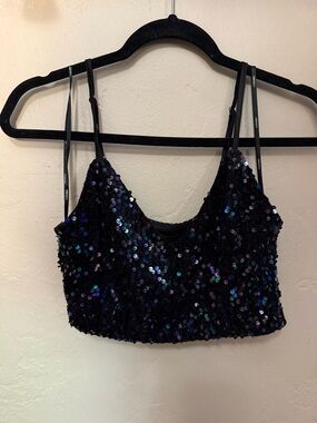 Forever 21 Black Iridescent Sequin Cropped Cami